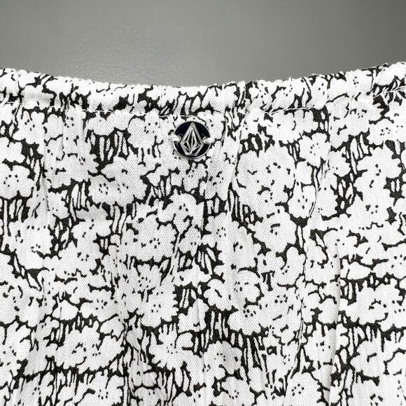 VOLCOM Bae Bae Doll Tube Top Cropped Drawcord Halter Floral Black White Size S - Picture 5 of 10